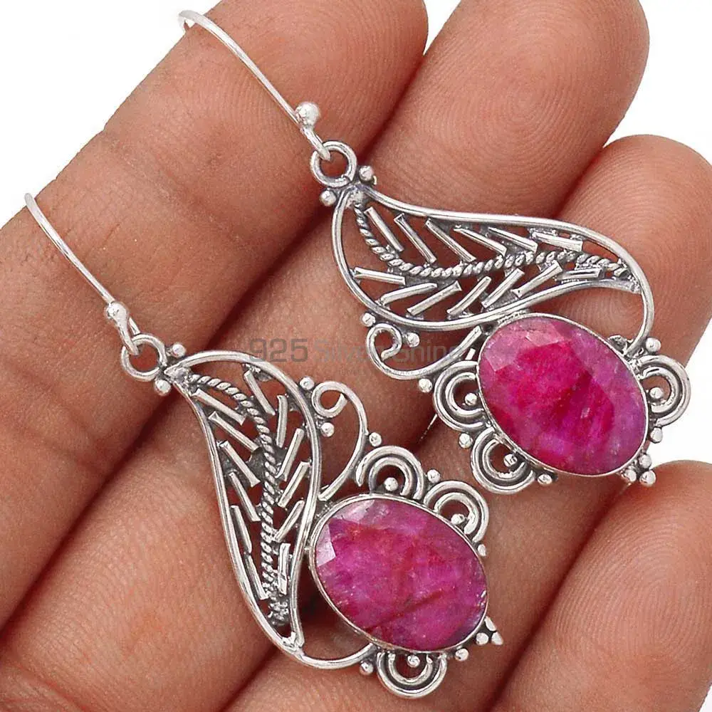 925 Sterling Silver Earrings In Dyed Ruby Gemstone Jewelry 925SE2941_1