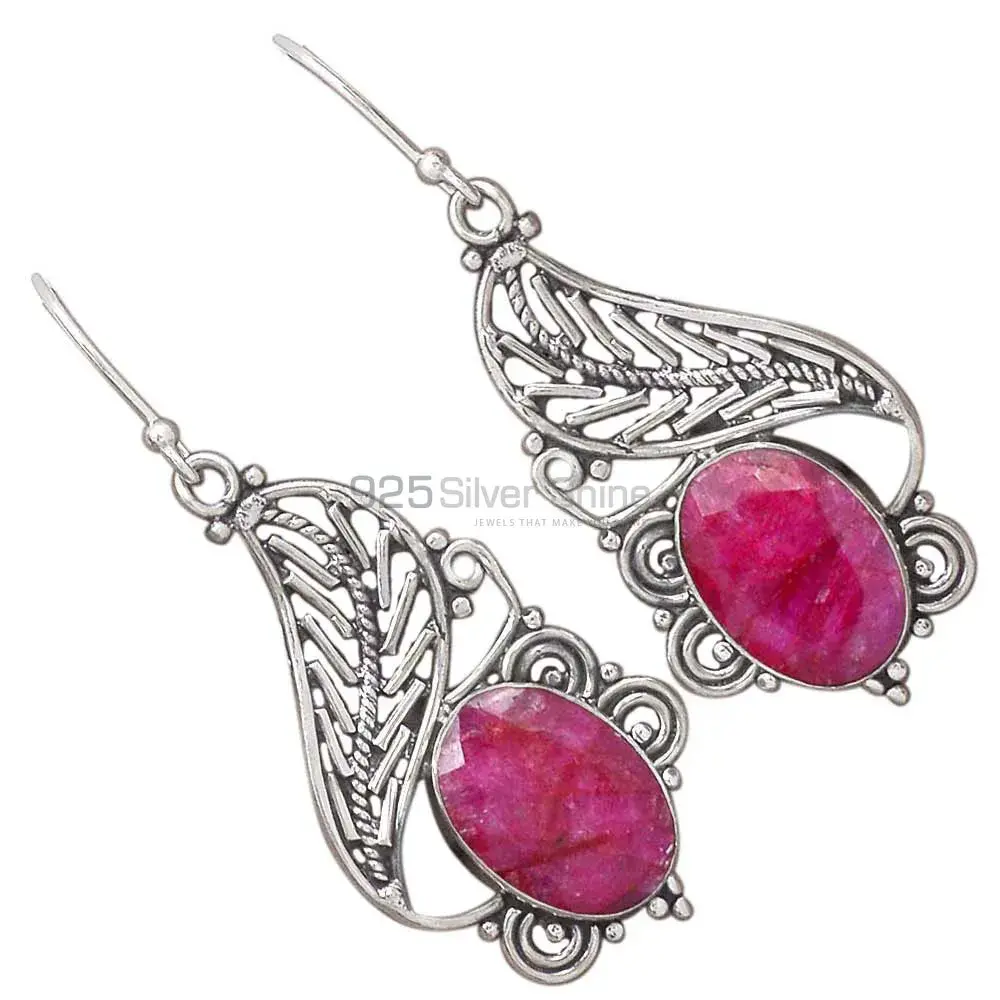 Inexpensive 925 Sterling Silver Earrings In Dyed Ruby Gemstone Jewelry 925SE2941_1