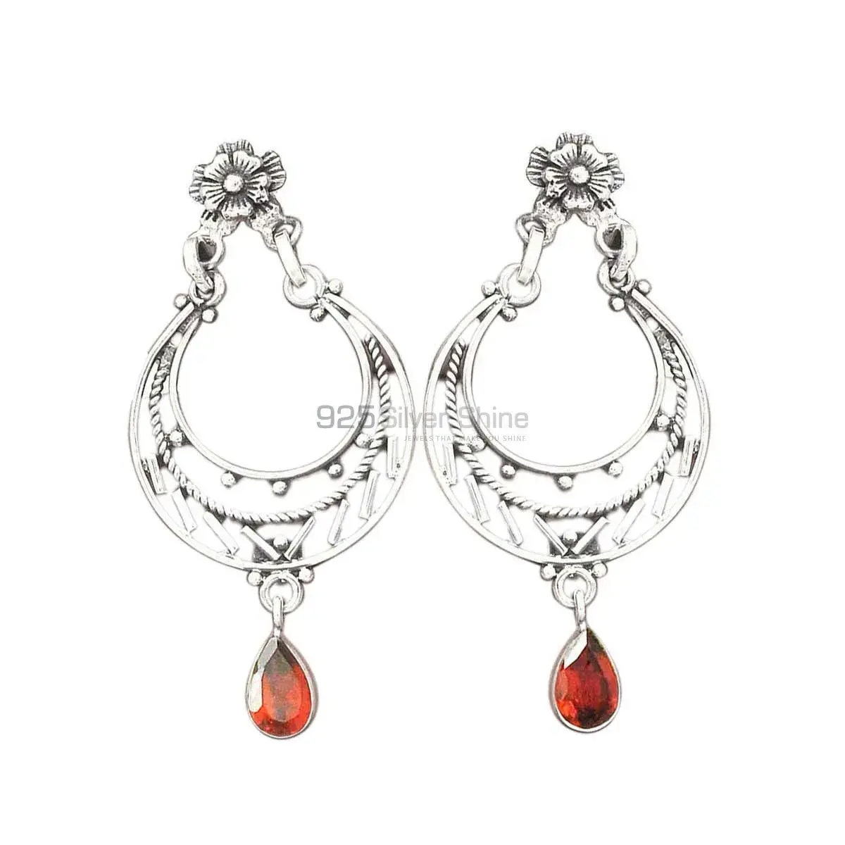 Inexpensive 925 Sterling Silver Earrings Wholesaler In Garnet Gemstone Jewelry 925SE3109