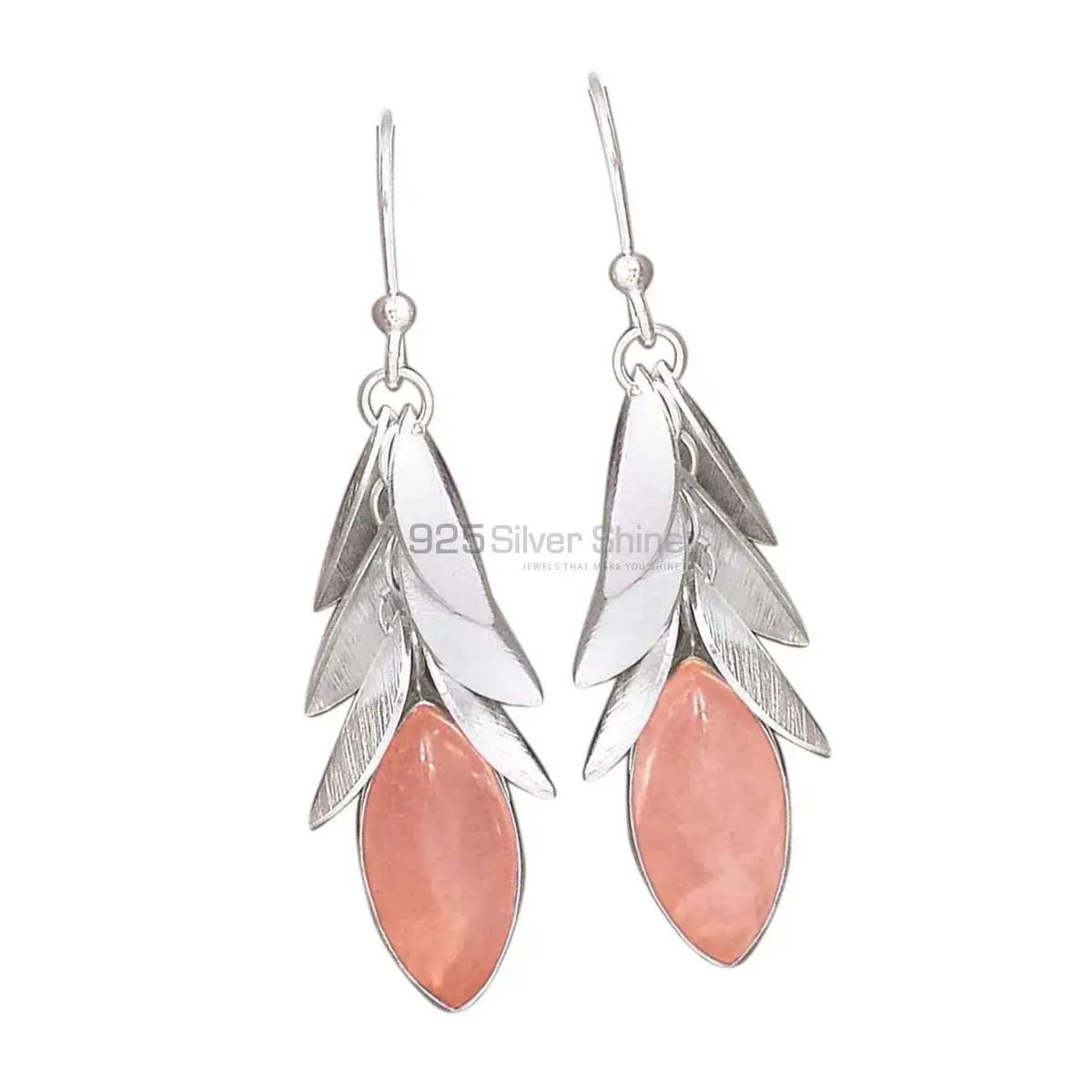 Inexpensive 925 Sterling Silver Earrings Wholesaler In Rose Quartz Gemstone Jewelry 925SE3030