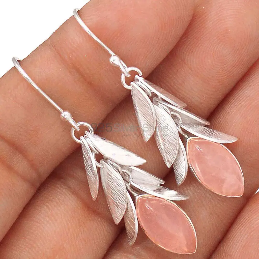 Inexpensive 925 Sterling Silver Earrings Wholesaler In Rose Quartz Gemstone Jewelry 925SE3030_1