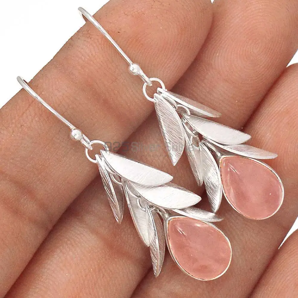 Inexpensive 925 Sterling Silver Earrings Wholesaler In Rose Quartz Gemstone Jewelry 925SE3030_2