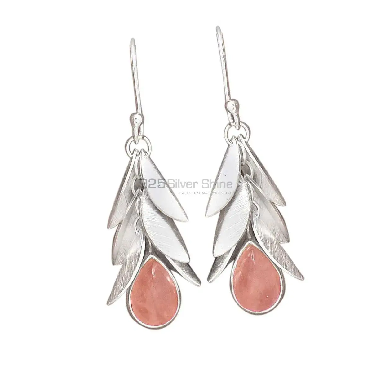 Inexpensive 925 Sterling Silver Earrings Wholesaler In Rose Quartz Gemstone Jewelry 925SE3030_3