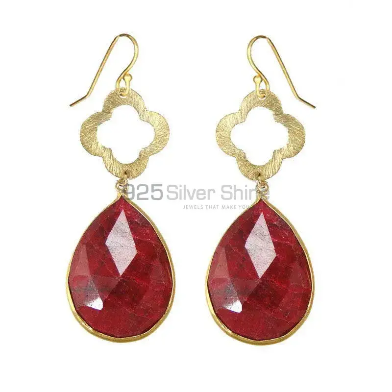 925 Sterling Silver Handmade Earrings In Dyed Ruby Gemstone Jewelry 925SE1910_0
