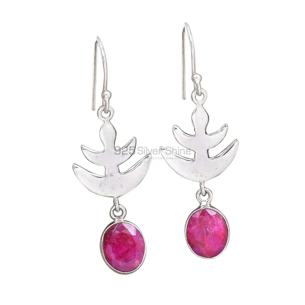 Inexpensive 925 Sterling Silver Handmade Earrings Exporters In Dyed Ruby Gemstone Jewelry 925SE2169