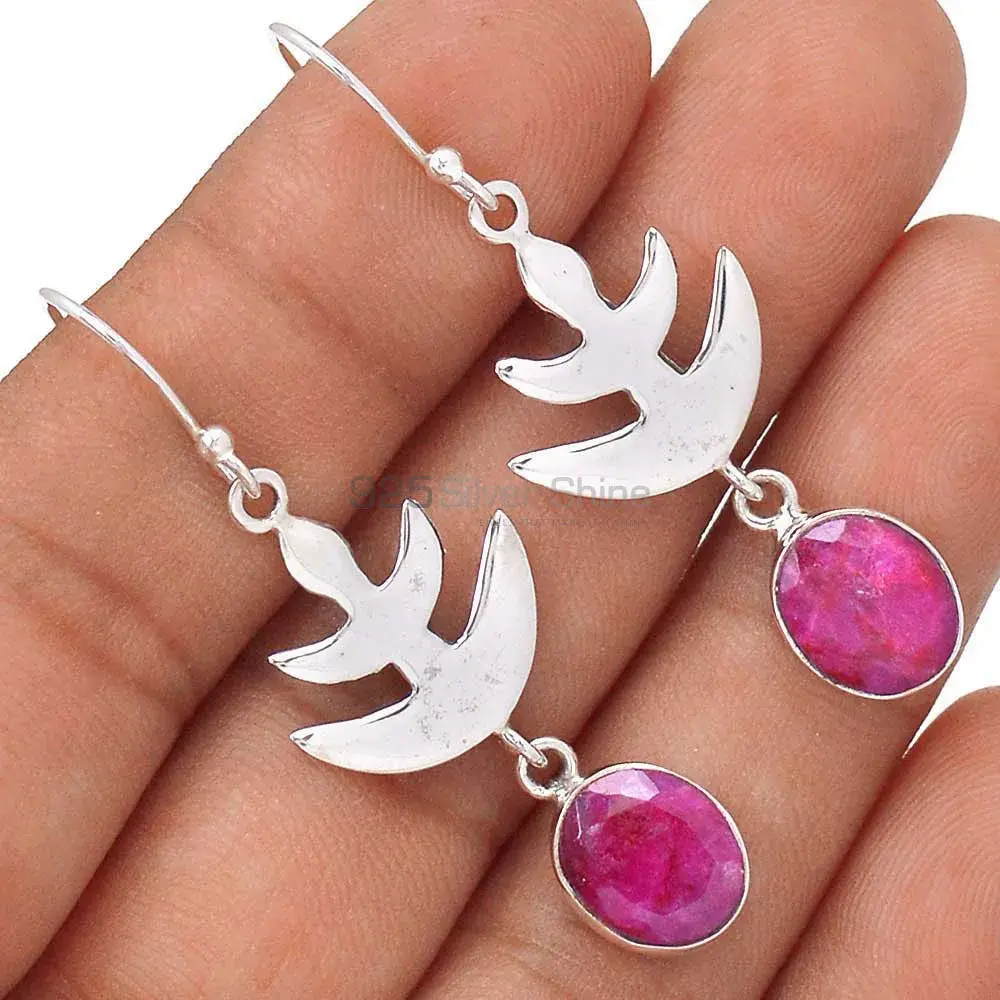 925 Sterling Silver Handmade Earrings In Dyed Ruby Gemstone Jewelry 925SE2169_1