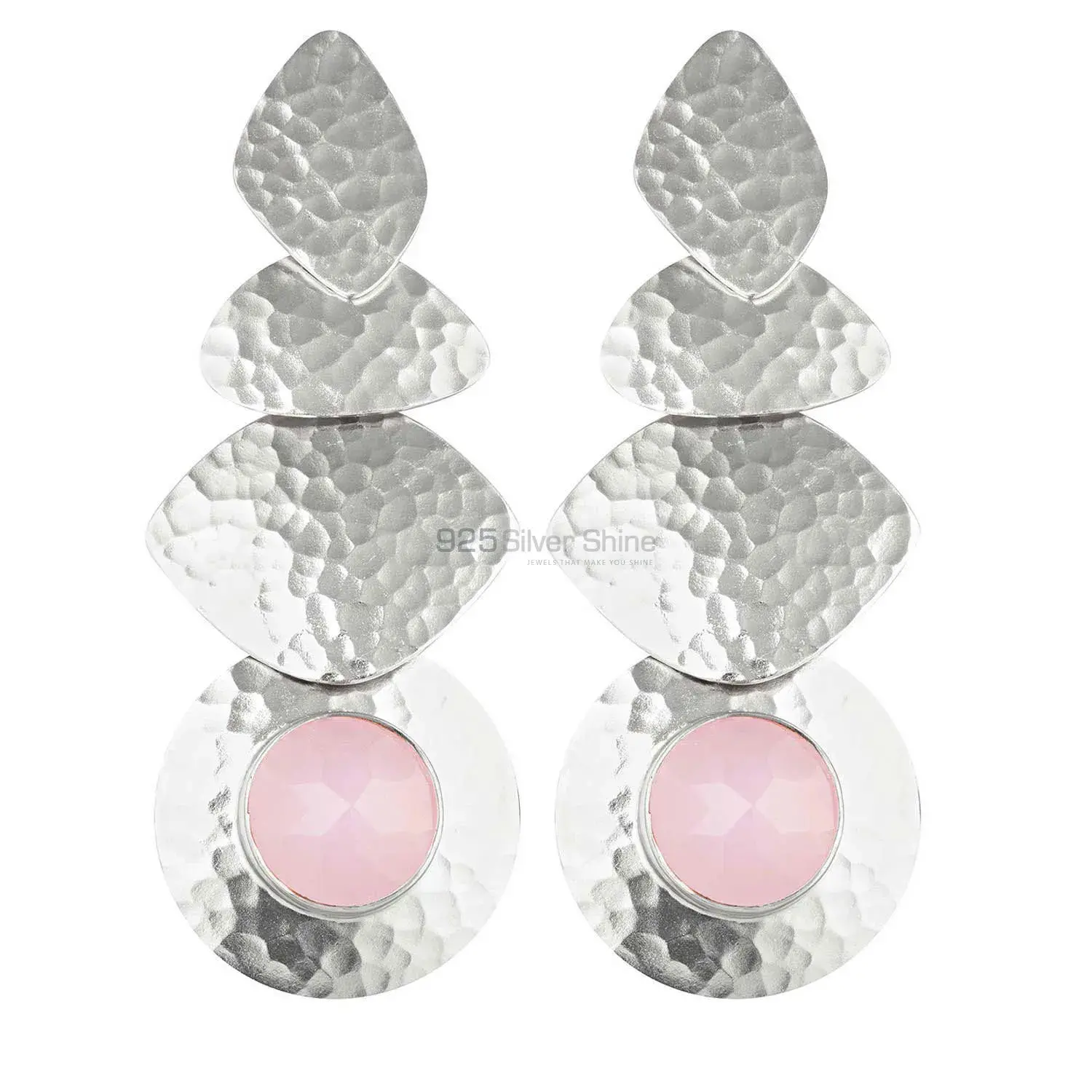 Inexpensive 925 Sterling Silver Handmade Earrings Exporters In Rose Quartz Gemstone Jewelry 925SE1831