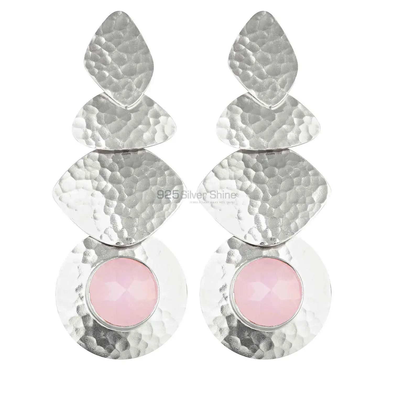 925 Sterling Silver Handmade Earrings In Rose Quartz Gemstone Jewelry 925SE1831_0
