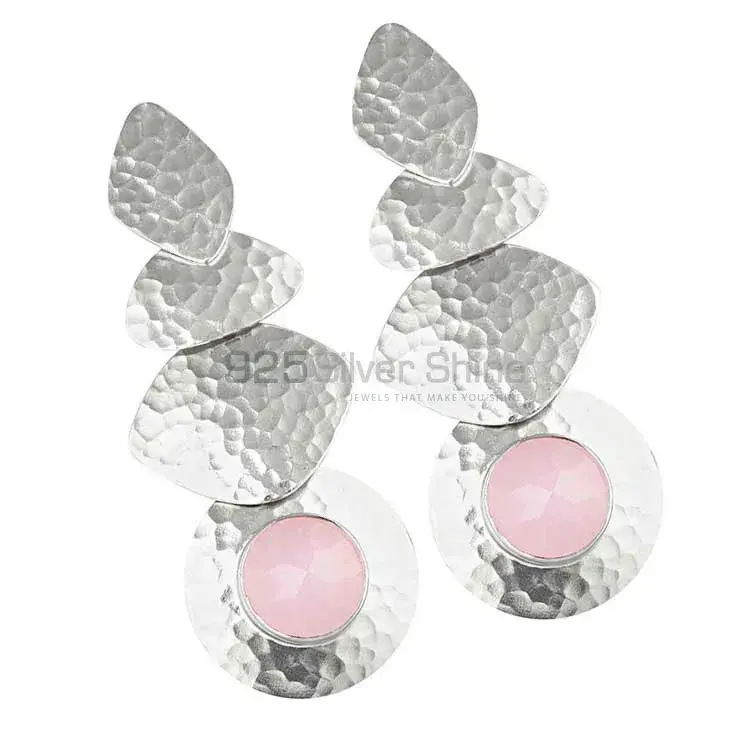 925 Sterling Silver Handmade Earrings In Rose Quartz Gemstone Jewelry 925SE1831_1