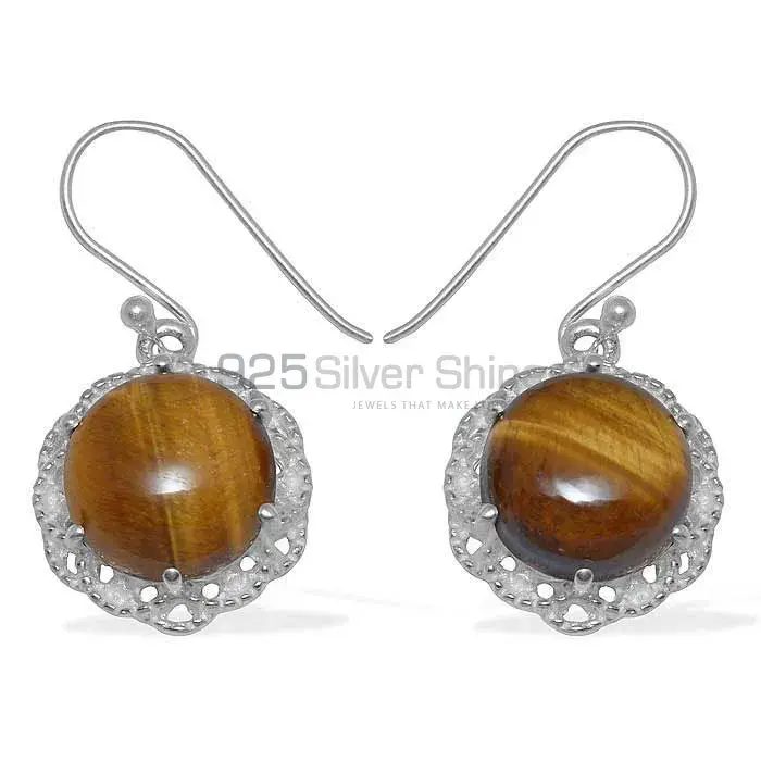 925 Sterling Silver Handmade Earrings In Tiger's Eye Gemstone Jewelry 925SE849_0