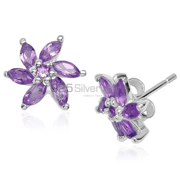 Inexpensive 925 Sterling Silver Handmade Earrings In Amethyst Gemstone Jewelry 925SE755