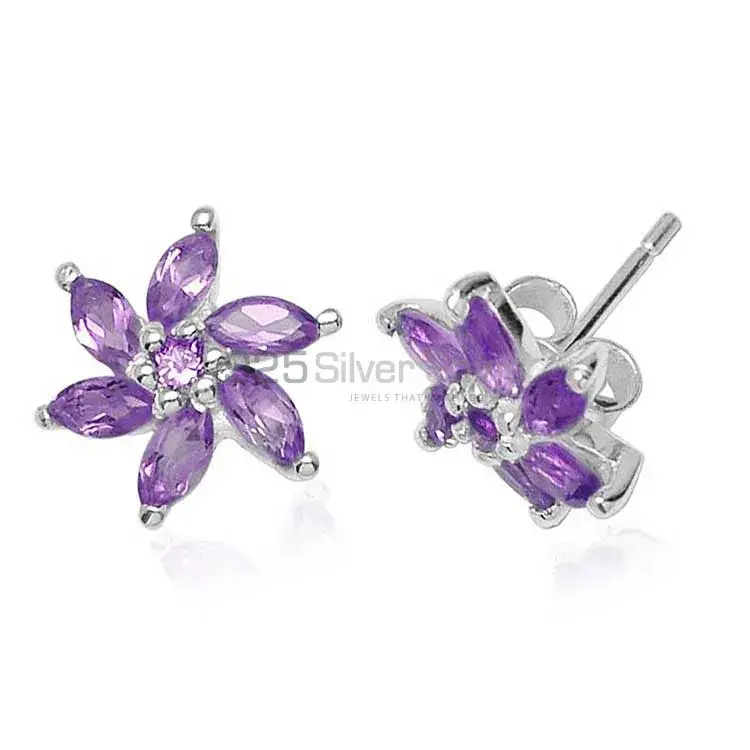 Inexpensive 925 Sterling Silver Handmade Earrings In Amethyst Gemstone Jewelry 925SE755_0