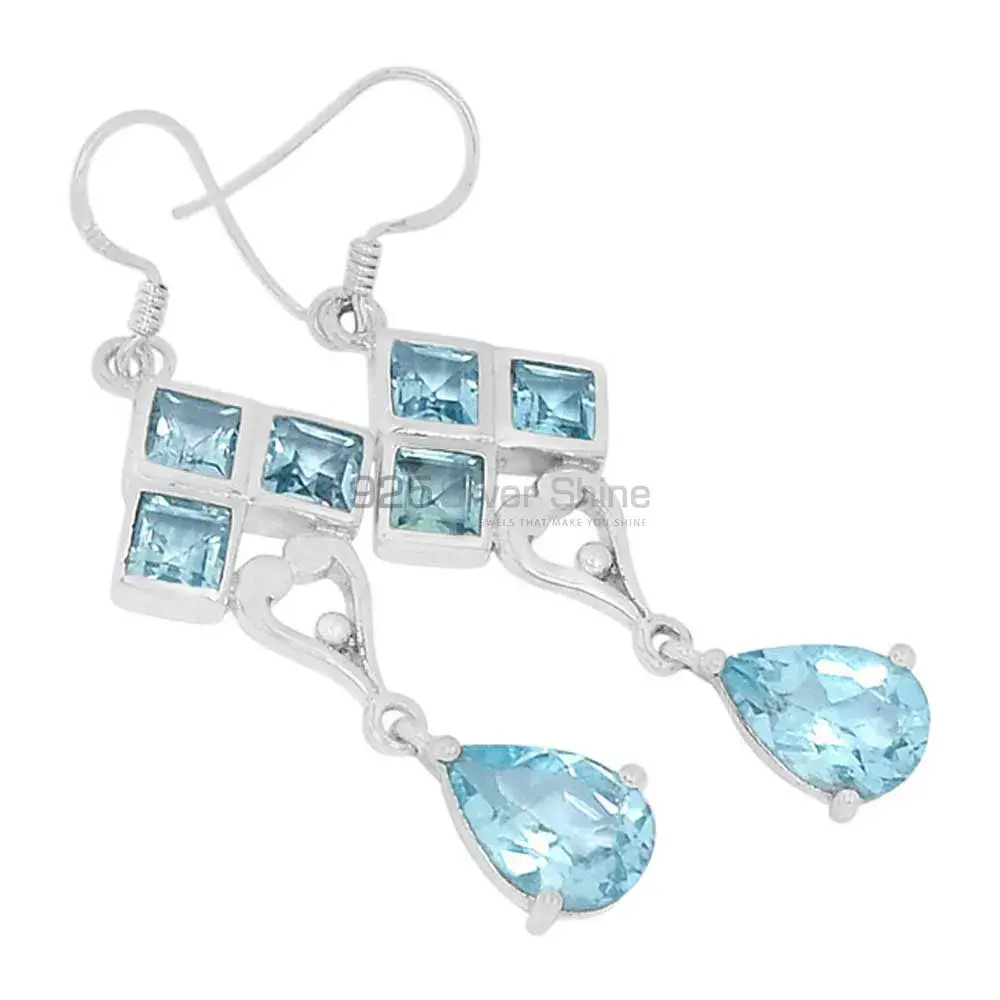 Inexpensive 925 Sterling Silver Handmade Earrings Manufacturer In blue Topaz Gemstone Jewelry 925SE597