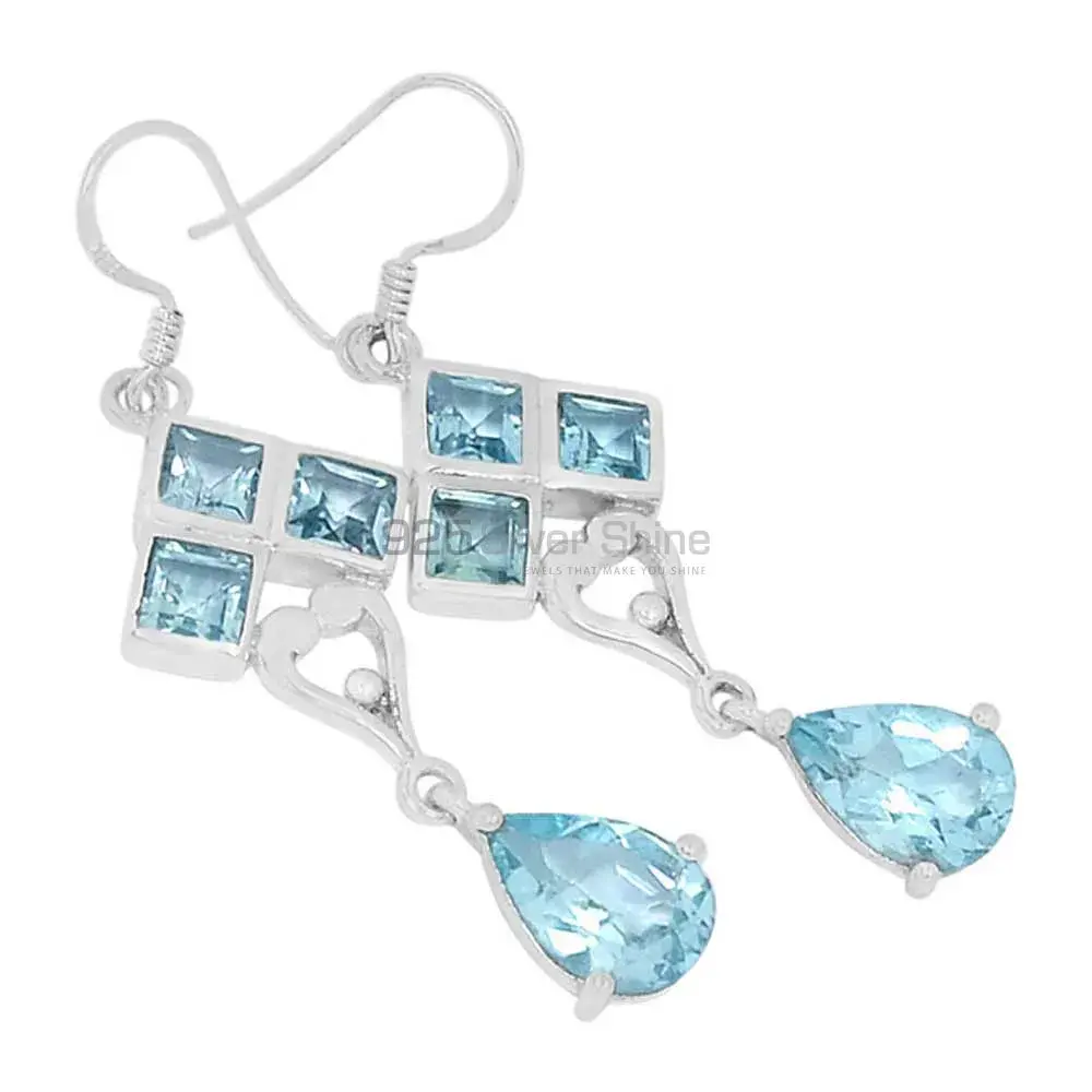 925 Sterling Silver Handmade Earrings In blue Topaz Gemstone Jewelry 925SE597_0