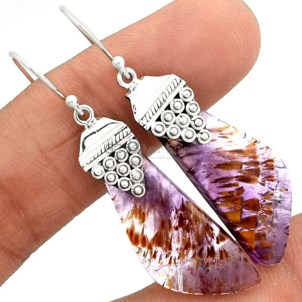 925 Sterling Silver Handmade Earrings In Cacoxenite Gemstone Jewelry 925SE2470_1