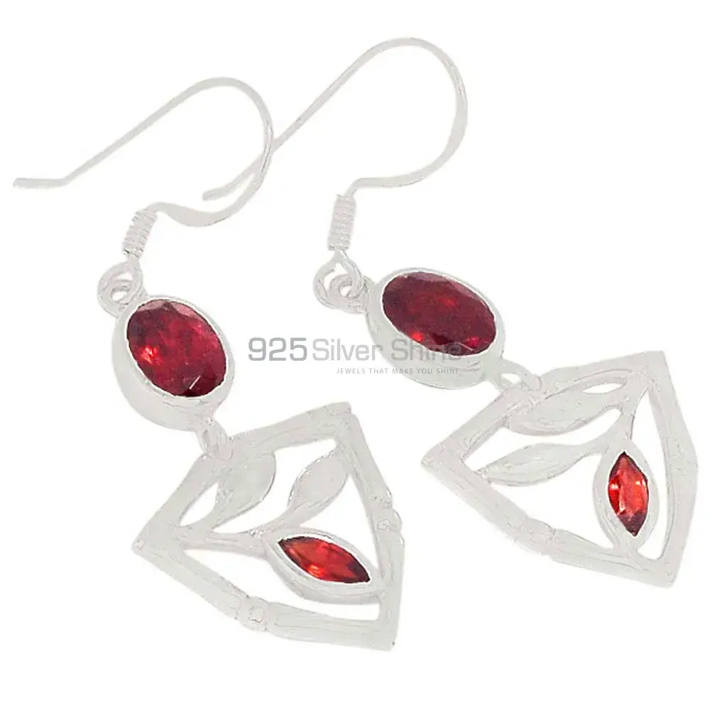 Inexpensive 925 Sterling Silver Handmade Earrings In Garnet Gemstone Jewelry 925SE360