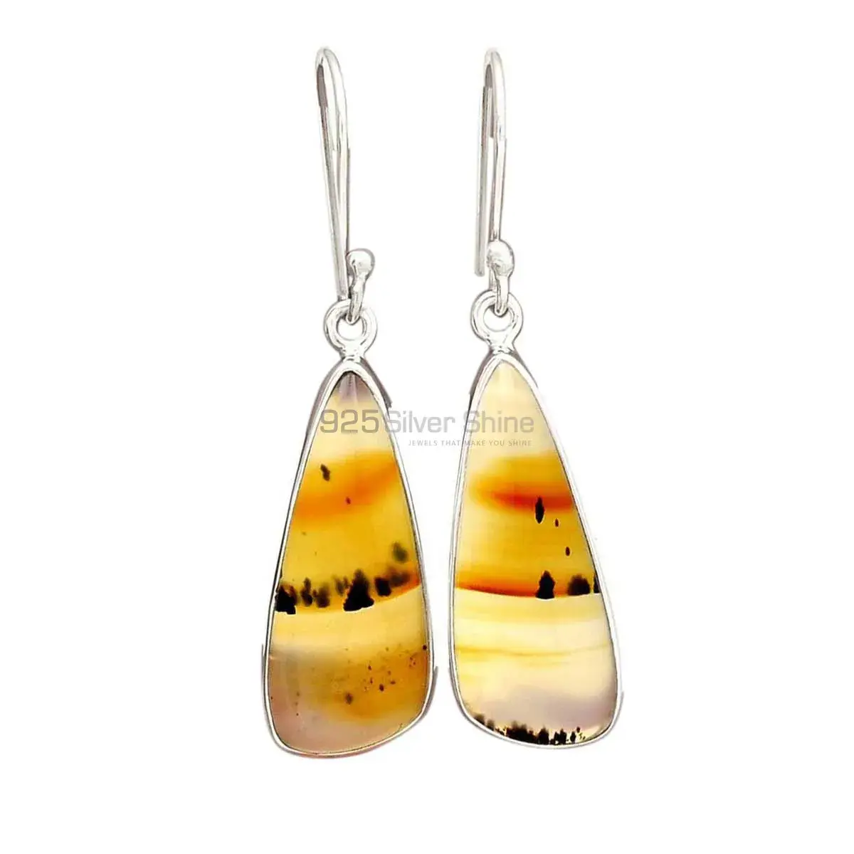 Inexpensive 925 Sterling Silver Handmade Earrings Manufacturer In Montana Agate Gemstone Jewelry 925SE2312_5