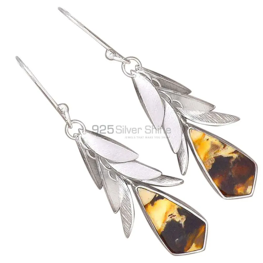 Inexpensive 925 Sterling Silver Handmade Earrings In Peanut Wood Jasper Gemstone Jewelry 925SE3025_0