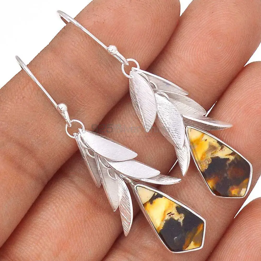 Inexpensive 925 Sterling Silver Handmade Earrings In Peanut Wood Jasper Gemstone Jewelry 925SE3025_1