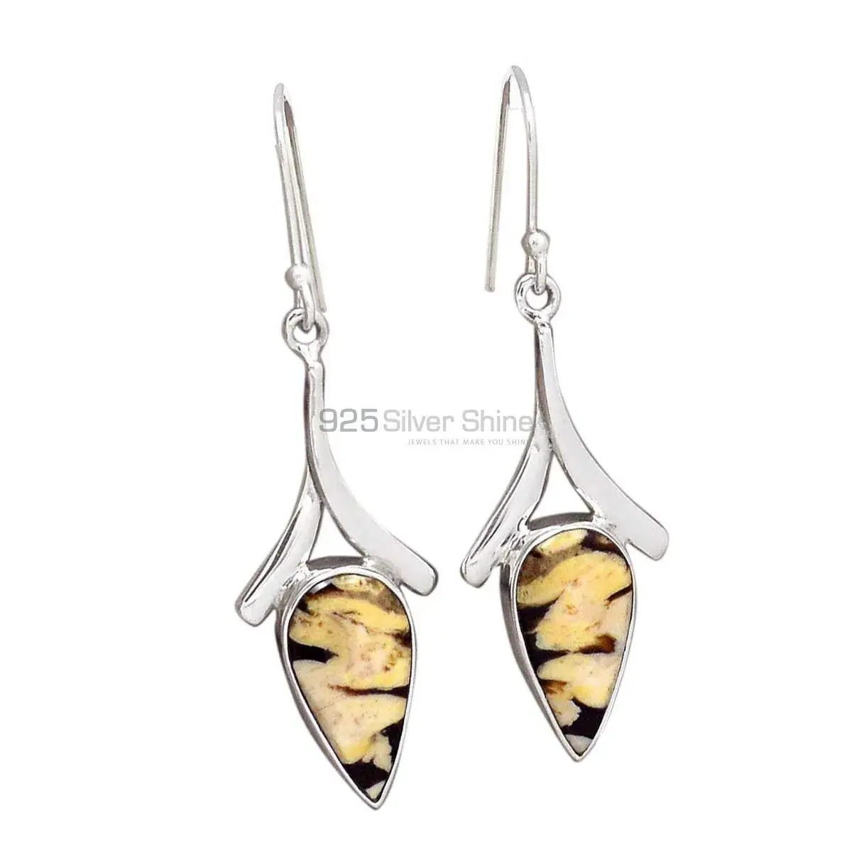 Inexpensive 925 Sterling Silver Handmade Earrings Suppliers In Peanut Wood Jasper Gemstone Jewelry 925SE2164