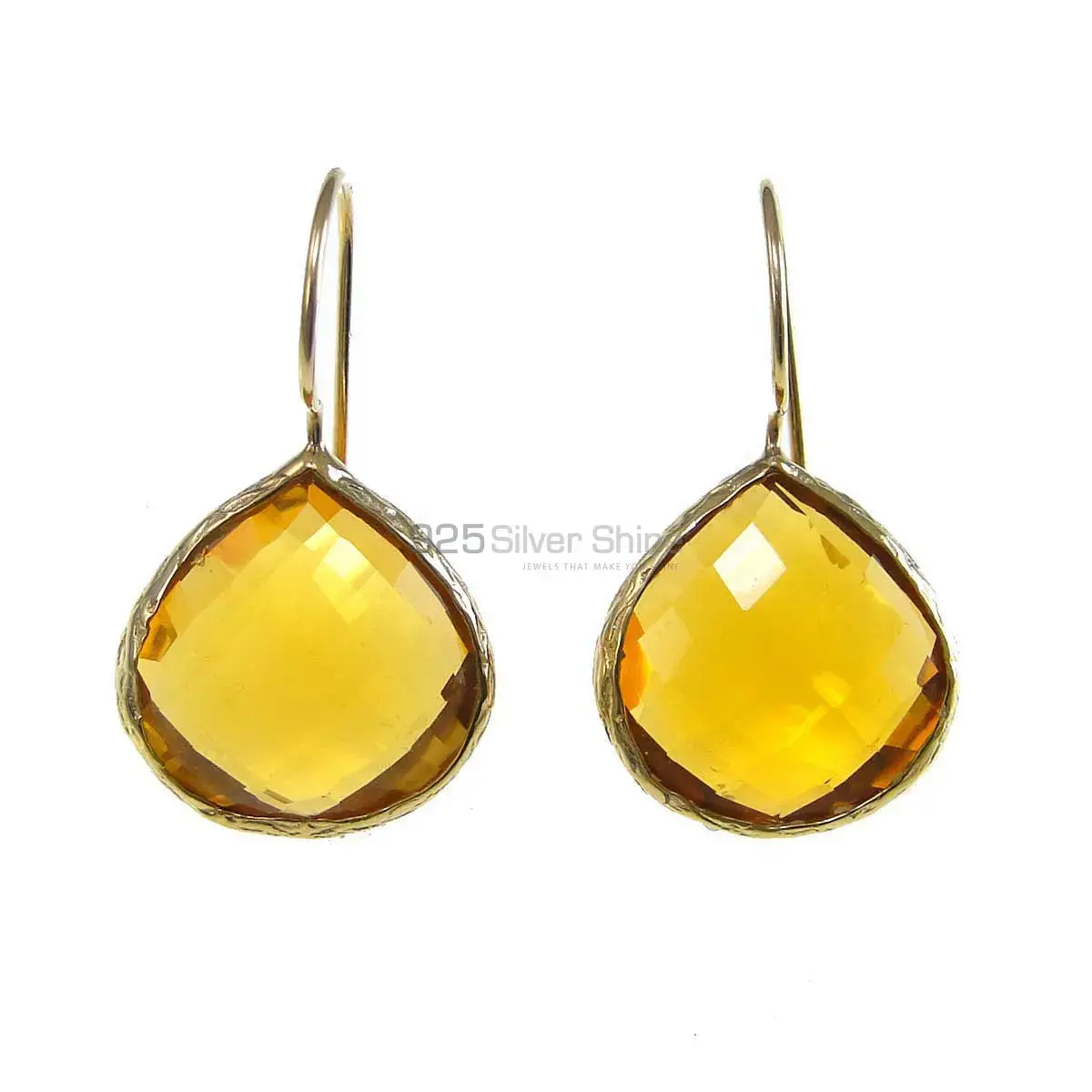 Inexpensive 925 Sterling Silver Handmade Earrings Suppliers In Yellow Quartz Gemstone Jewelry 925SE1984