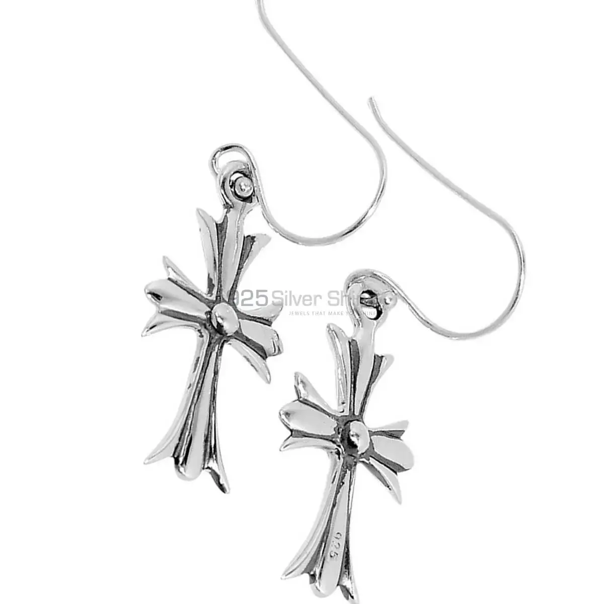Inexpensive 925 Sterling Silver Oxidized Cross earring 925SE2862_2