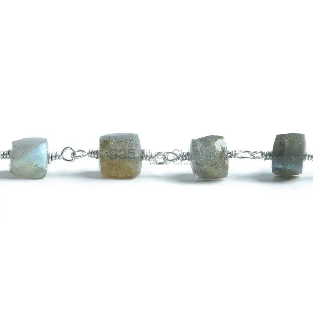 Labradorite Faceted Cube Rosary Chain. "Wire Wrapped 1 Feet Roll Chain" 925RC146_0