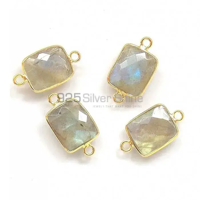 Labradorite Octagon Gemstone Double Bail Bezel Sterling Silver Gold Vermeil Gemstone Connector 925GC326