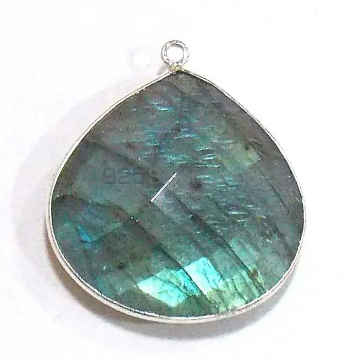 Labradorite Octagon Gemstone Single Bail Bezel Sterling Silver Gold Vermeil Gemstone Connector 925GC277