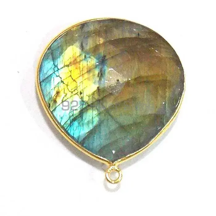 Labradorite Octagon Gemstone Single Bail Bezel Sterling Silver Gold Vermeil Gemstone Connector 925GC277_1