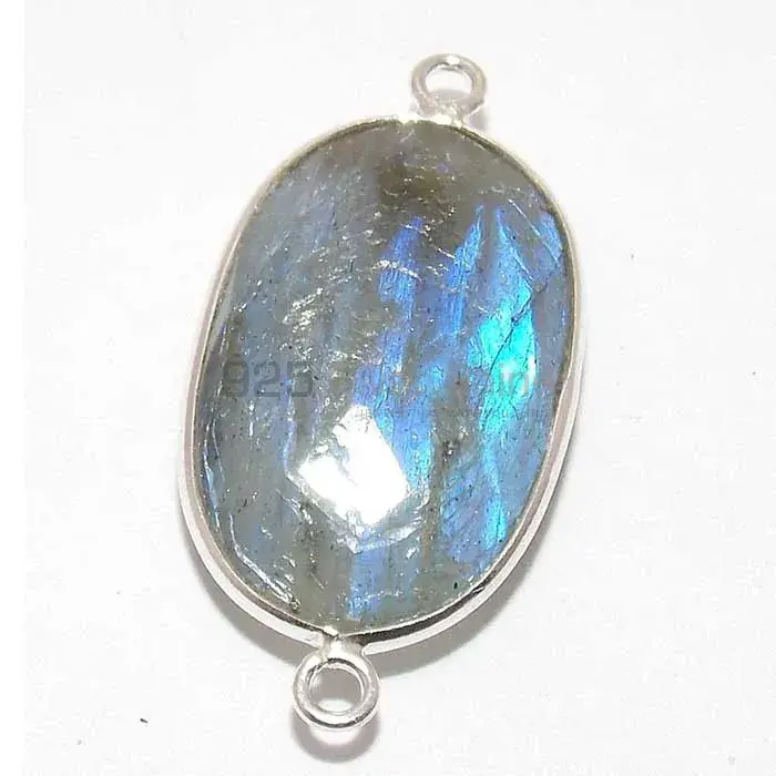 Labradorite Oval Gemstone Double Bail Bezel Sterling Silver Gemstone Connector 925GC229