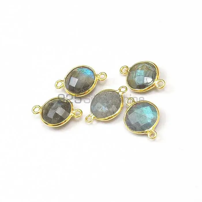 Labradorite Round Gemstone Double Bail Bezel Sterling Silver Gold Vermeil Connector 925GC112