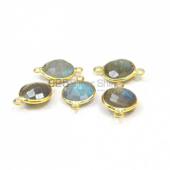 Labradorite Round Gemstone Double Bail Bezel Sterling Silver Gold Vermeil Connector 925GC112_0