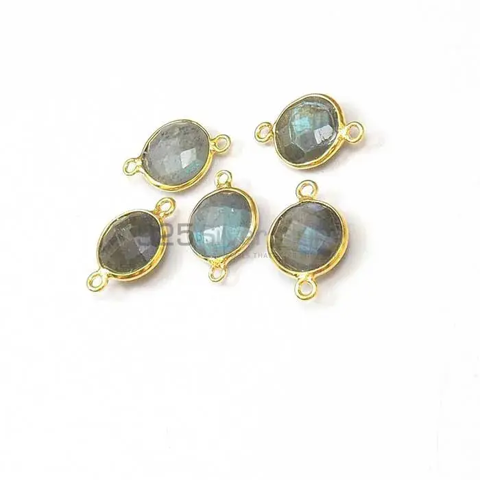 Labradorite Round Gemstone Double Bail Bezel Sterling Silver Gold Vermeil Connector 925GC112_1