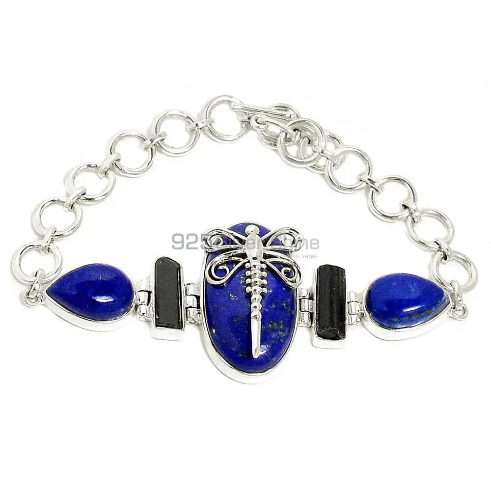 Lapis Gemstone Top Quality Bracelets In Solid Sterling Silver Jewelry 925SB296-4