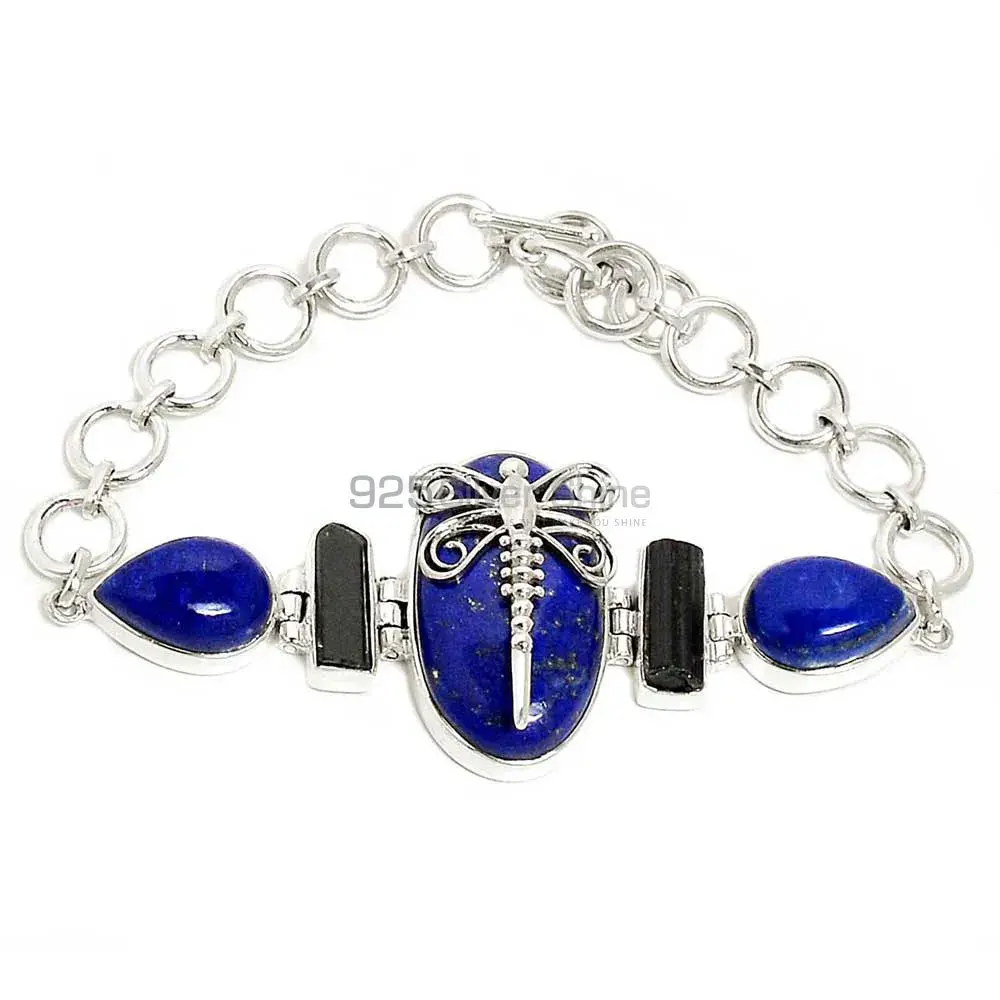 Lapis Gemstone Bracelets In Solid Sterling Silver Jewelry 925SB296-4