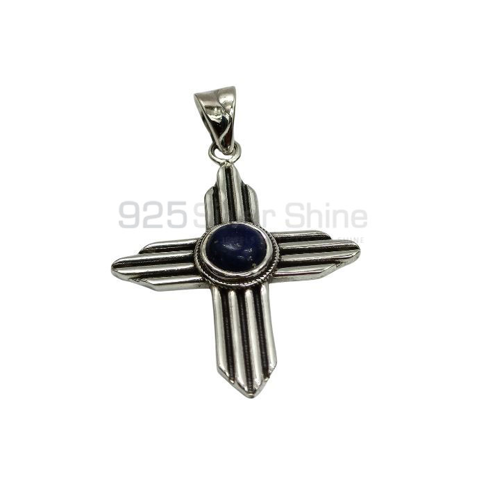 Lapis Lazuli Handmade Cross Pendant In Sterling Silver 925NSP20