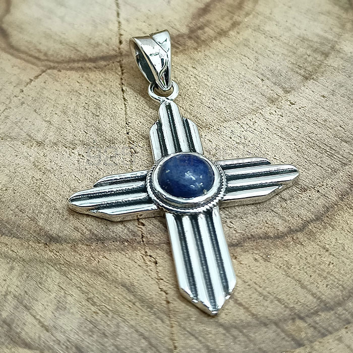 Lapis Lazuli Handmade Cross Pendant In Sterling Silver 925NSP20_0