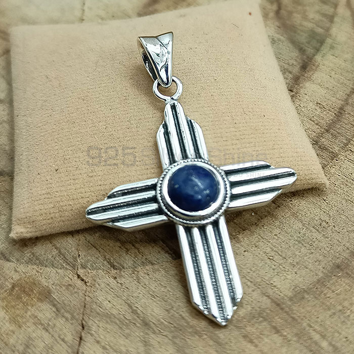 Lapis Lazuli Handmade Cross Pendant In Sterling Silver 925NSP20_1