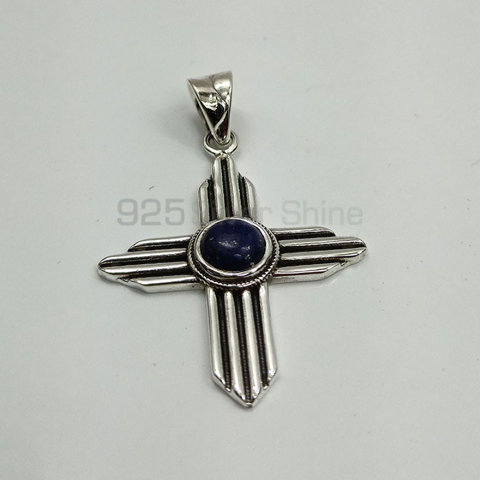 Lapis Lazuli Handmade Cross Pendant In Sterling Silver 925NSP20_2