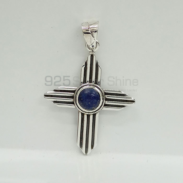 Lapis Lazuli Handmade Cross Pendant In Sterling Silver 925NSP20_4