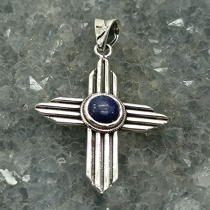 Lapis Lazuli Handmade Cross Pendant In Sterling Silver 925NSP20_5