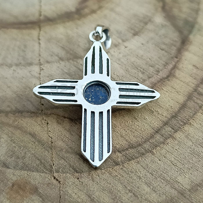 Lapis Lazuli Handmade Cross Pendant In Sterling Silver 925NSP20_6
