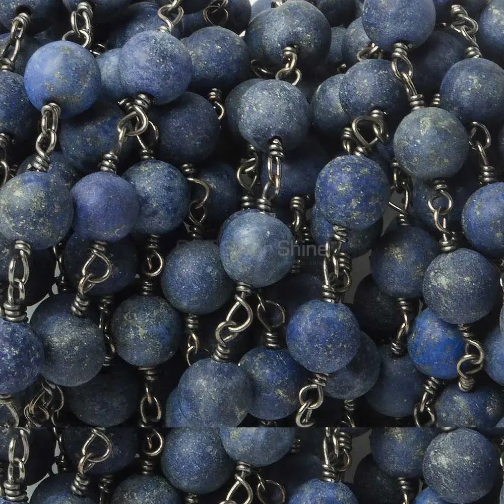 Lapis Lazuli Plain Round Rosary Chain. "Wire Wrapped 1 Feet Roll Chain" 925RC155