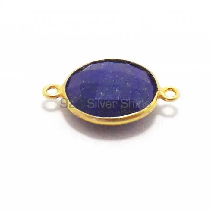 Lapis Lazuli Round Gemstone Double Bail Bezel Sterling Silver Gold Vermeil Gemstone Connector 925GC227