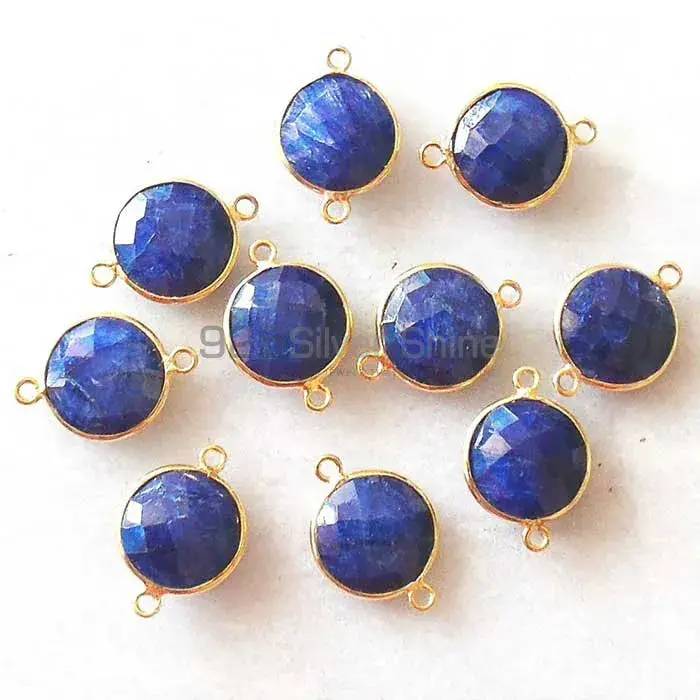 Lapis Lazuli Round Gemstone Double Bail Bezel Sterling Silver Gold Vermeil Gemstone Connector 925GC227_0