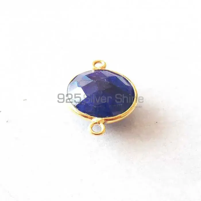 Lapis Lazuli Round Gemstone Double Bail Bezel Sterling Silver Gold Vermeil Gemstone Connector 925GC227_1