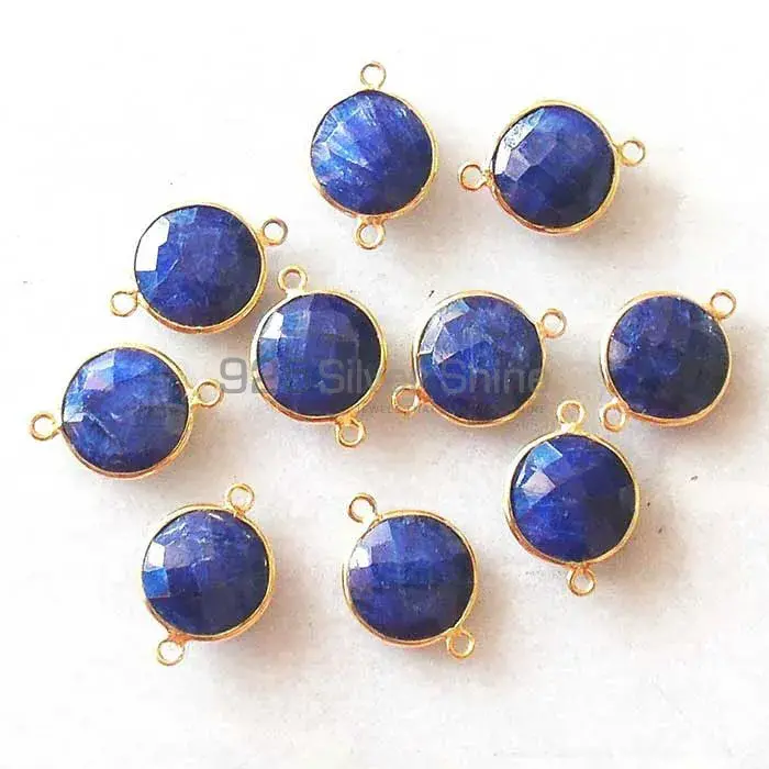 Lapis Lazuli Round Gemstone Double Bail Bezel Sterling Silver Gold Vermeil Gemstone Connector 925GC227_2