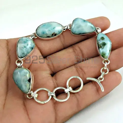 Larimar Gemstone Bracelets In 925 Fine Silver Jewelry 925SB425