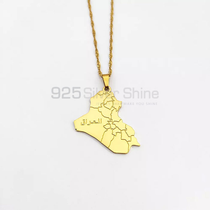 Gold Iraq Map Hip Hop Necklace MPMN368_0